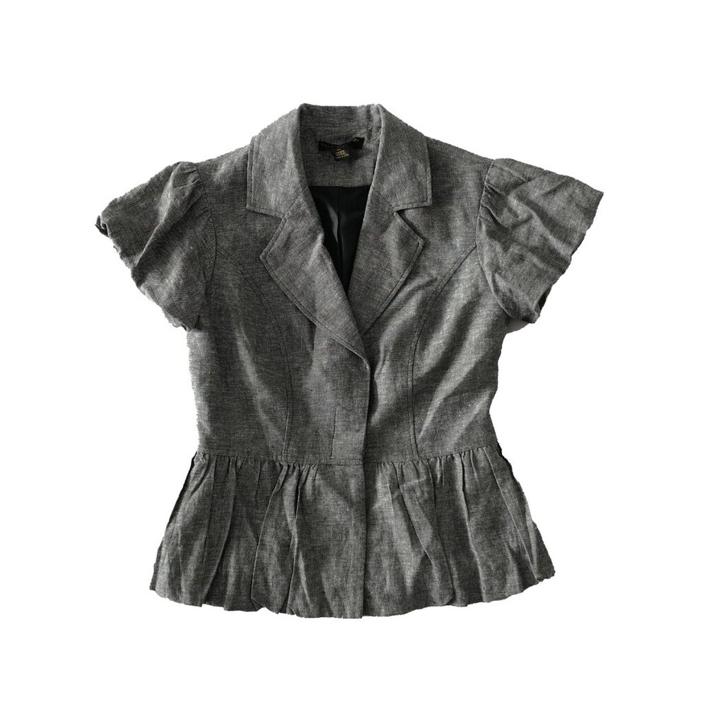 Dalia Collection Womens Size 2 Gray Linen Blend Short Blazer Jacket